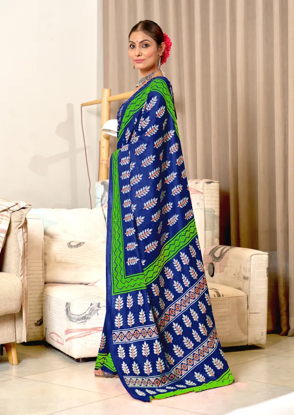 Handicraft_Beautiful_Handicraft_Pure_Soft_MulMulcotton_IKKAT_Hand_Blcok_Print_Saree_With_Blouce_Piece
