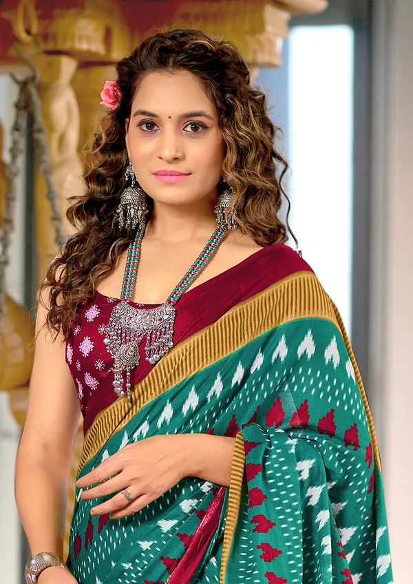 Handicraft_Beautiful_Handicraft_Pure_Soft_MulMulcotton_IKKAT_Hand_Blcok_Print_Saree_With_Blouce_Piece
