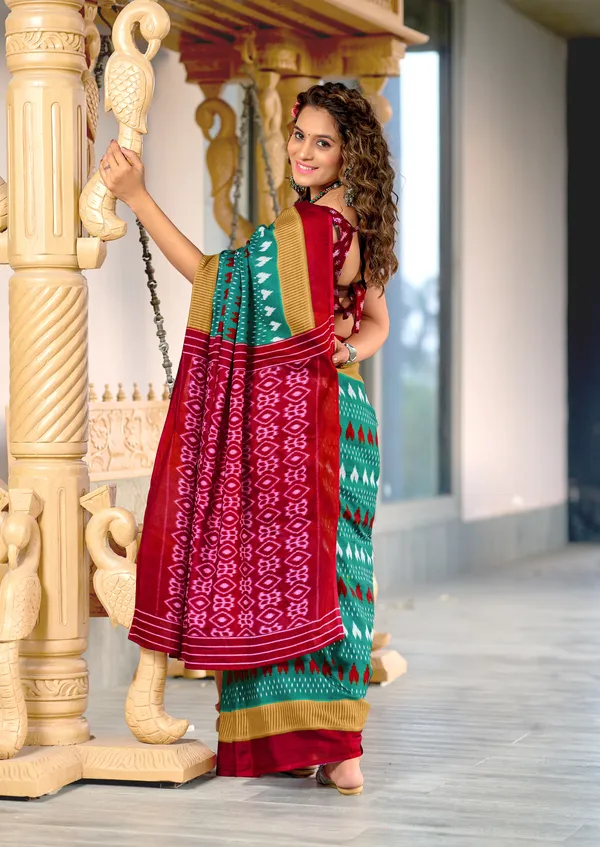 Handicraft_Beautiful_Handicraft_Pure_Soft_MulMulcotton_IKKAT_Hand_Blcok_Print_Saree_With_Blouce_Piece
