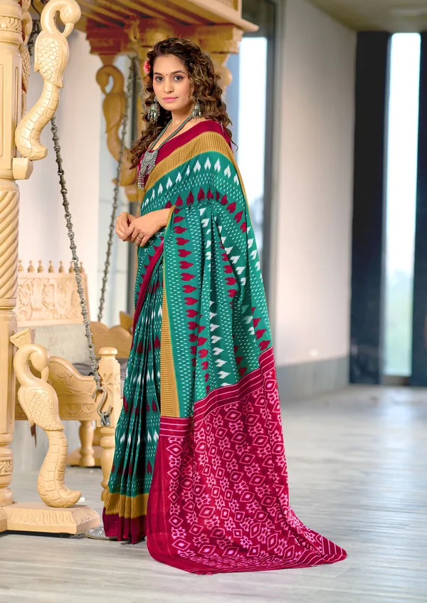 Handicraft_Beautiful_Handicraft_Pure_Soft_MulMulcotton_IKKAT_Hand_Blcok_Print_Saree_With_Blouce_Piece