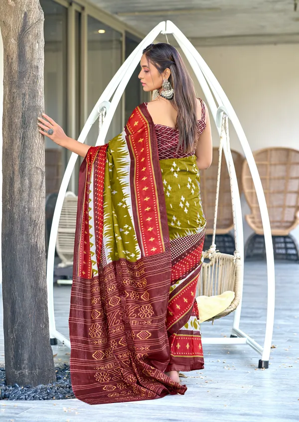 Handicraft_Beautiful_Handicraft_Pure_Soft_MulMulcotton_IKKAT_Hand_Blcok_Print_Saree_With_Blouce_Piece