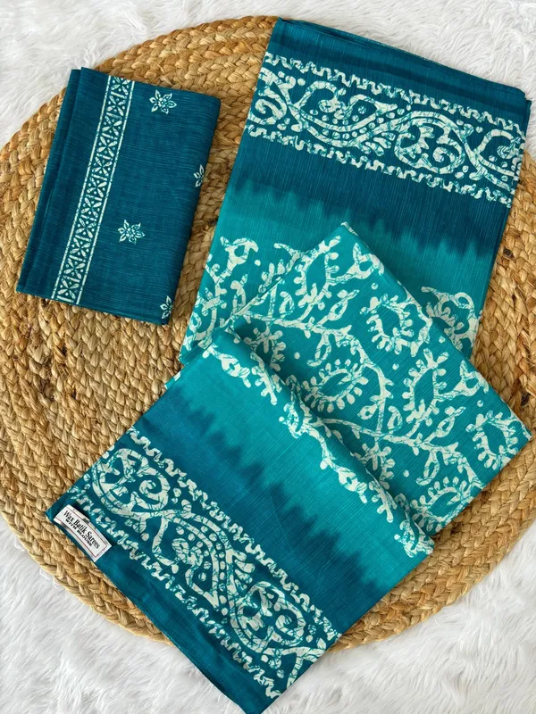 Beautiful_Handicraft_Pure_Soft_MulMul_Cotton_Batik_Hand_PrintedSaree_With_Blouse_Piece