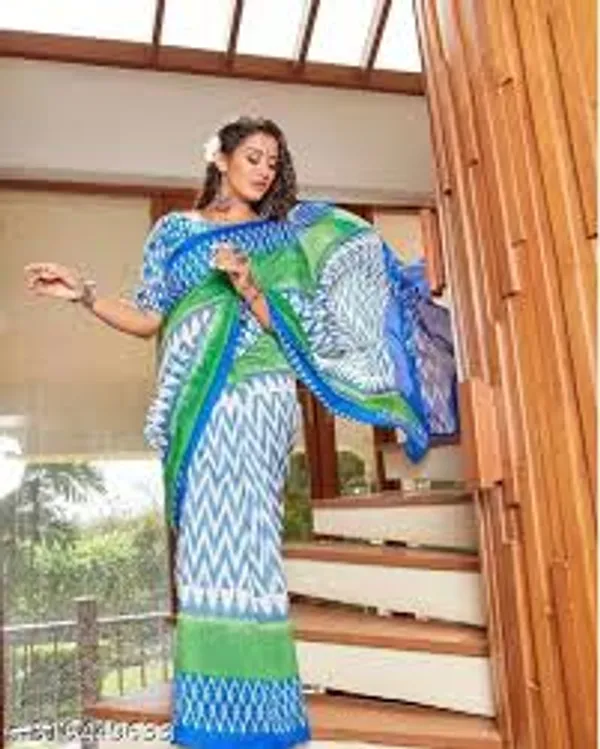 Handicraft_Women's_Ikat_Pure_Soft_Cotton_Saree_With_Blouse_Piece_Barkha_With_Blouse_Piece