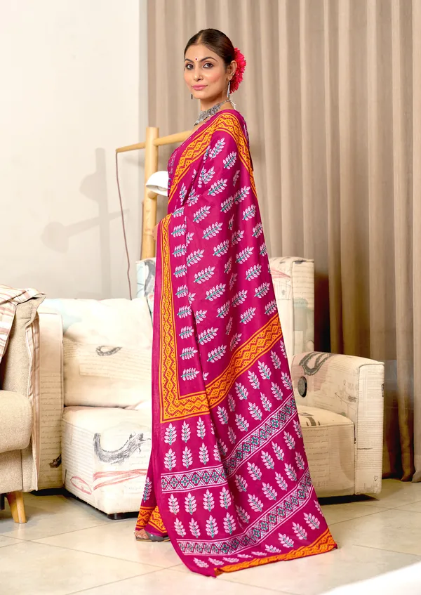 Handicraft_Beautiful_Handicraft_Pure_Soft_MulMulcotton_IKKAT_Hand_Blcok_Print_Saree_With_Blouce_Piece