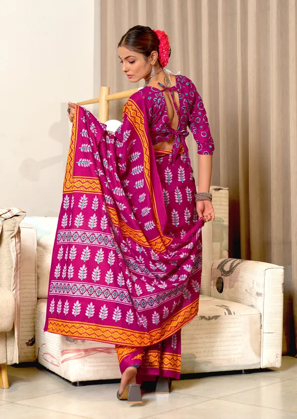 Handicraft_Beautiful_Handicraft_Pure_Soft_MulMulcotton_IKKAT_Hand_Blcok_Print_Saree_With_Blouce_Piece