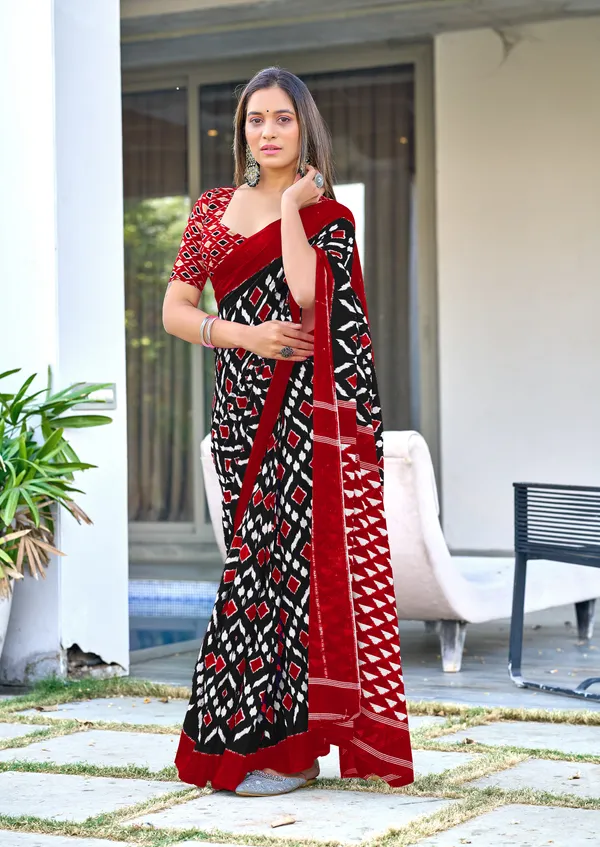 Handicraft_Beautiful_Handicraft_Pure_Soft_MulMulcotton_IKKAT_Hand_Blcok_Print_Saree_With_Blouce_Piece