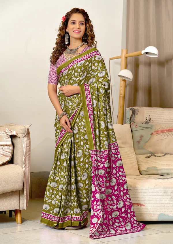 Handicraft_Beautiful_Handicraft_Pure_Soft_MulMulcotton_IKKAT_Hand_Blcok_Print_Saree_With_Blouce_Piece