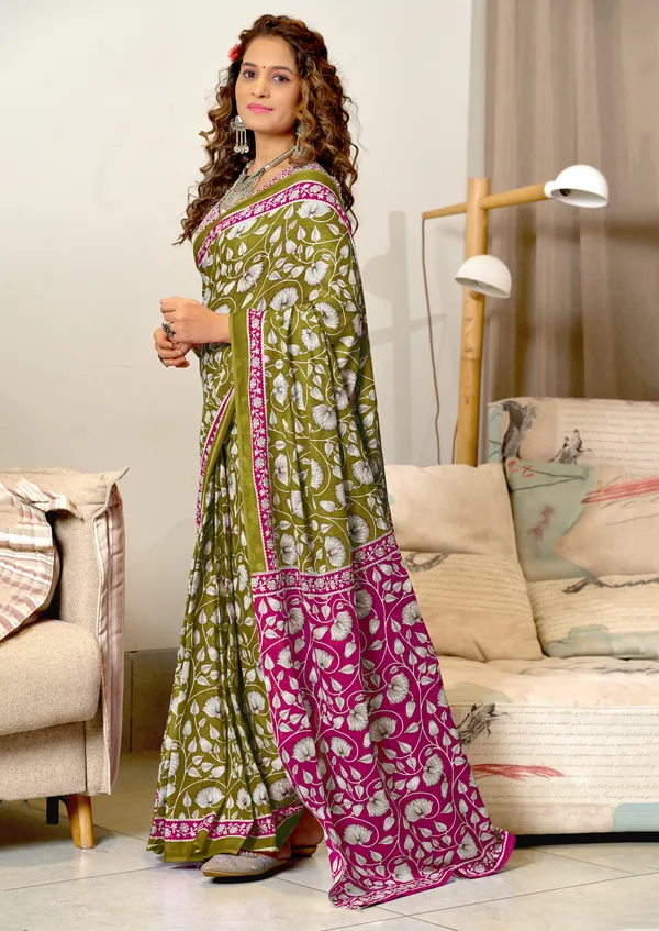 Handicraft_Beautiful_Handicraft_Pure_Soft_MulMulcotton_IKKAT_Hand_Blcok_Print_Saree_With_Blouce_Piece
