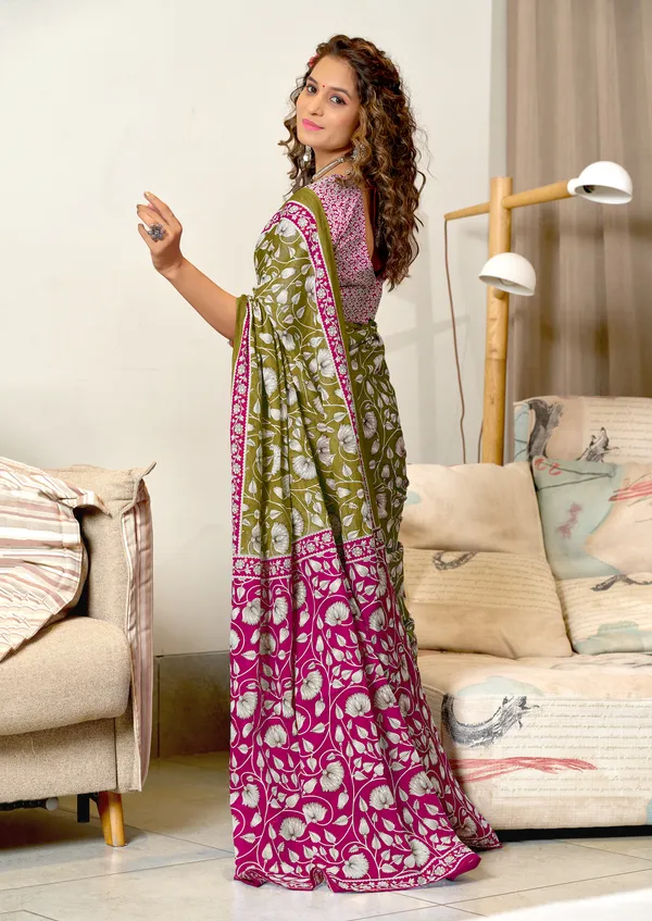 Handicraft_Beautiful_Handicraft_Pure_Soft_MulMulcotton_IKKAT_Hand_Blcok_Print_Saree_With_Blouce_Piece