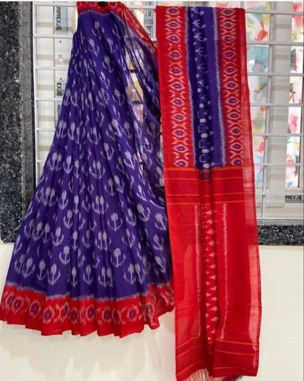HANDICRAFT_IKKAT_PURE_SOFT_MUL_COTTON_SAREE_WITH_BLOUSE_PIECE