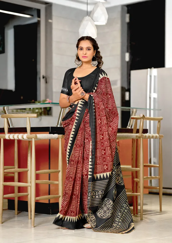 Handicraft_Beautiful_Handicraft_Pure_Soft_MulMulcotton_IKKAT_Hand_Blcok_Print_Saree_With_Blouce_Piece