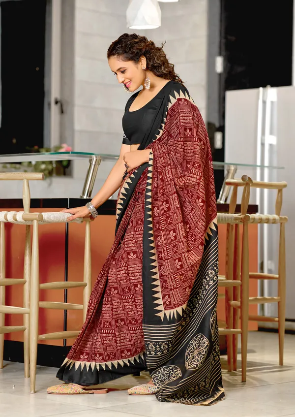 Handicraft_Beautiful_Handicraft_Pure_Soft_MulMulcotton_IKKAT_Hand_Blcok_Print_Saree_With_Blouce_Piece