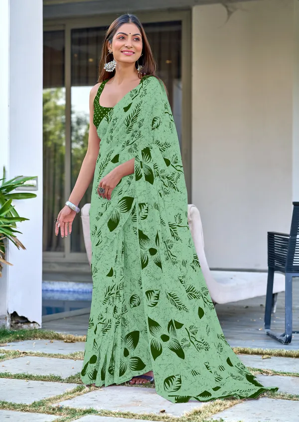 Handicraft_Beautiful_Handicraft_Pure_Soft_MulMulcotton_IKKAT_Hand_Blcok_Print_Saree_With_Blouce_Piece