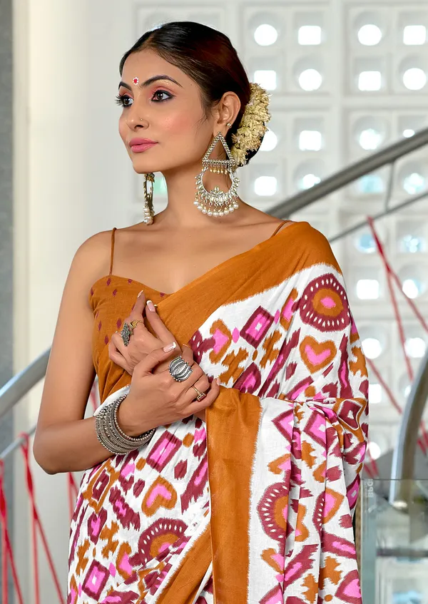 Handicraft_Beautiful_Handicraft_Pure_Soft_MulMulcotton_IKKAT_Hand_Blcok_Print_Saree_With_Blouce_Piece