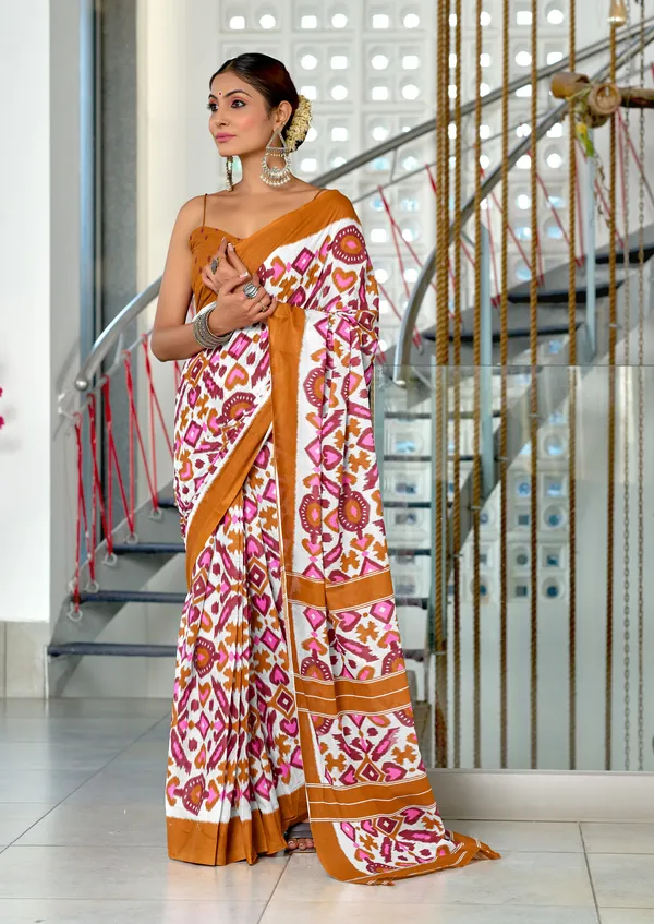 Handicraft_Beautiful_Handicraft_Pure_Soft_MulMulcotton_IKKAT_Hand_Blcok_Print_Saree_With_Blouce_Piece