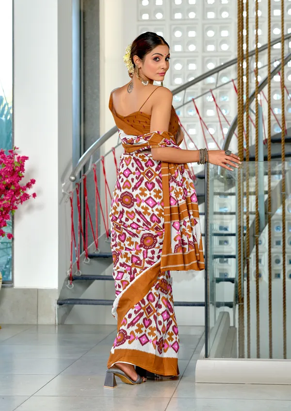 Handicraft_Beautiful_Handicraft_Pure_Soft_MulMulcotton_IKKAT_Hand_Blcok_Print_Saree_With_Blouce_Piece