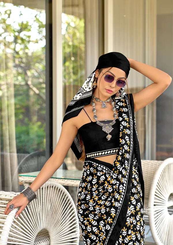 Handicraft_Beautiful_Handicraft_Pure_Soft_MulMulcotton_IKKAT_Hand_Blcok_Print_Saree_With_Blouce_Piece