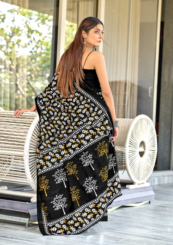 Handicraft_Beautiful_Handicraft_Pure_Soft_MulMulcotton_IKKAT_Hand_Blcok_Print_Saree_With_Blouce_Piece