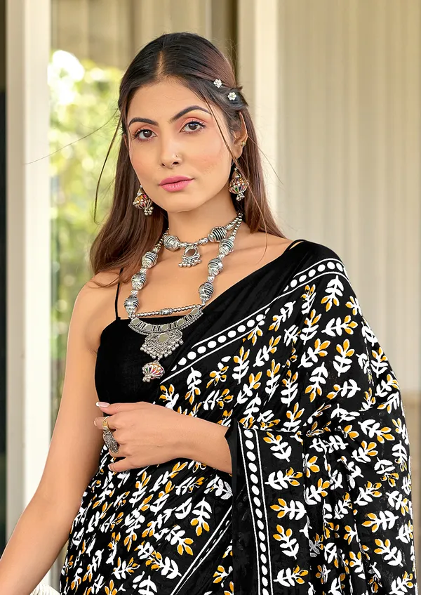 Handicraft_Beautiful_Handicraft_Pure_Soft_MulMulcotton_IKKAT_Hand_Blcok_Print_Saree_With_Blouce_Piece