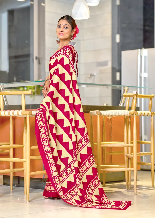 Handicraft_Beautiful_Handicraft_Pure_Soft_MulMulcotton_IKKAT_Hand_Blcok_Print_Saree_With_Blouce_Piece