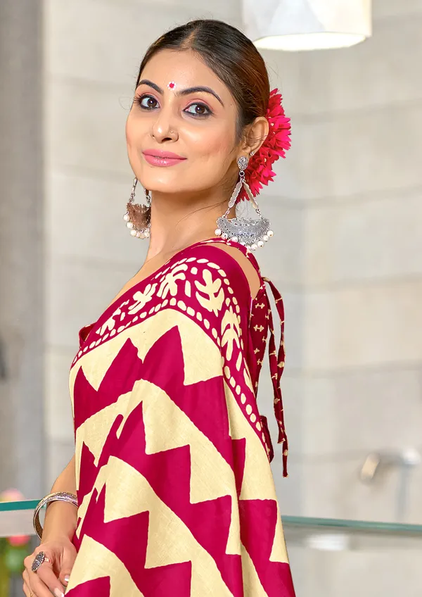 Handicraft_Beautiful_Handicraft_Pure_Soft_MulMulcotton_IKKAT_Hand_Blcok_Print_Saree_With_Blouce_Piece