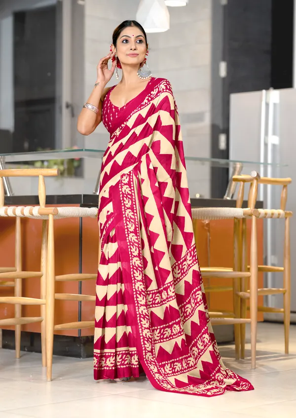 Handicraft_Beautiful_Handicraft_Pure_Soft_MulMulcotton_IKKAT_Hand_Blcok_Print_Saree_With_Blouce_Piece
