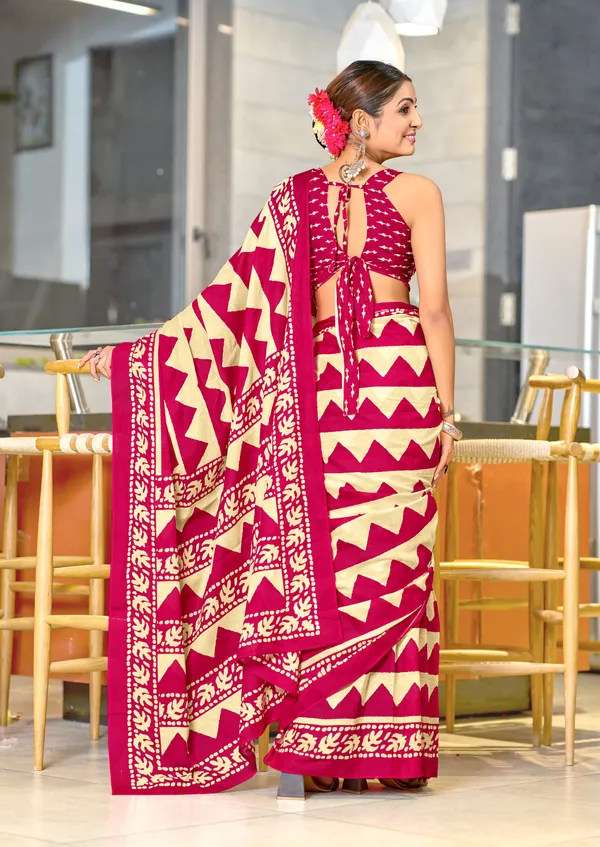 Handicraft_Beautiful_Handicraft_Pure_Soft_MulMulcotton_IKKAT_Hand_Blcok_Print_Saree_With_Blouce_Piece