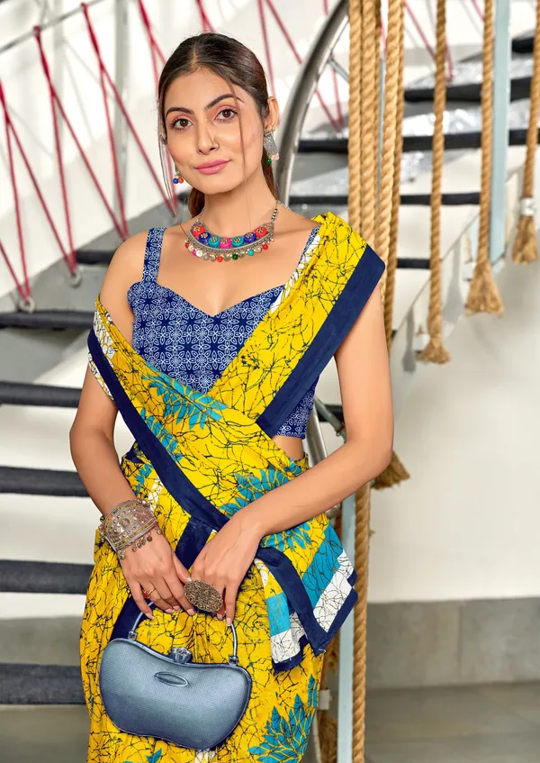 Handicraft_Beautiful_Handicraft_Pure_Soft_MulMulcotton_IKKAT_Hand_Blcok_Print_Saree_With_Blouce_Piece