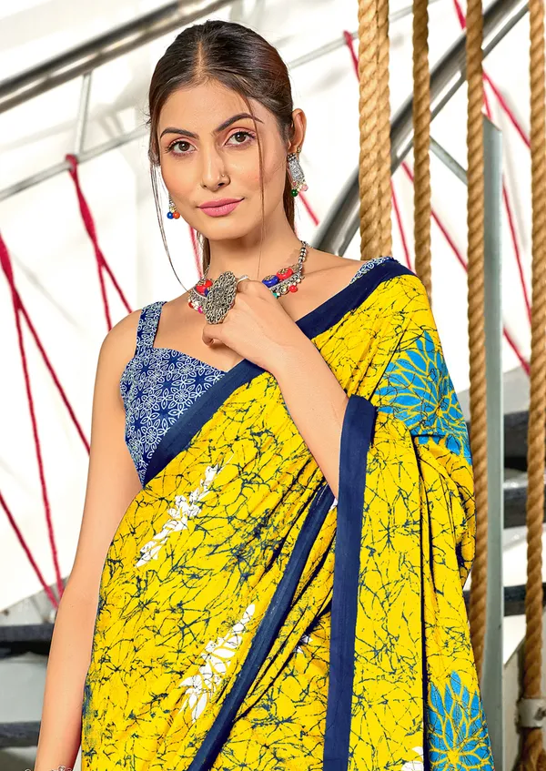 Handicraft_Beautiful_Handicraft_Pure_Soft_MulMulcotton_IKKAT_Hand_Blcok_Print_Saree_With_Blouce_Piece