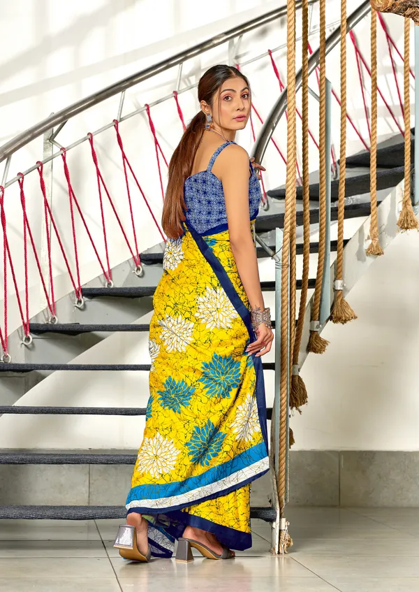 Handicraft_Beautiful_Handicraft_Pure_Soft_MulMulcotton_IKKAT_Hand_Blcok_Print_Saree_With_Blouce_Piece