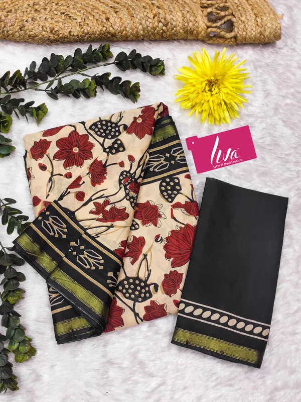 Beautiful_Handicraft_Pure_Soft_MulMul_Cotton_Block_Printed_Zari_Border_Saree_With_Blouse_Piece