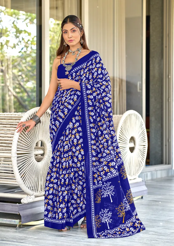 Handicraft_Beautiful_Handicraft_Pure_Soft_MulMulcotton_IKKAT_Hand_Blcok_Print_Saree_With_Blouce_Piece
