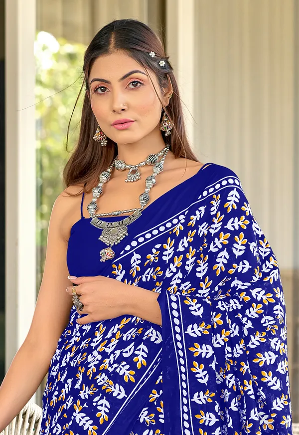 Handicraft_Beautiful_Handicraft_Pure_Soft_MulMulcotton_IKKAT_Hand_Blcok_Print_Saree_With_Blouce_Piece