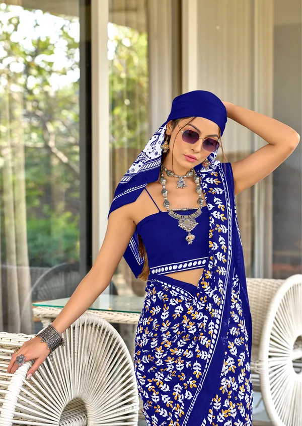 Handicraft_Beautiful_Handicraft_Pure_Soft_MulMulcotton_IKKAT_Hand_Blcok_Print_Saree_With_Blouce_Piece