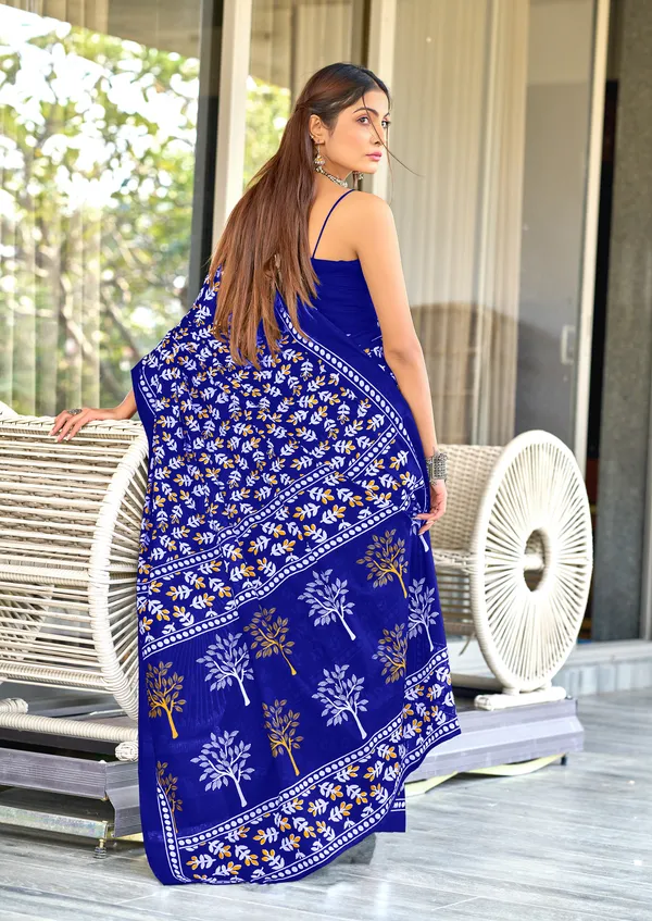 Handicraft_Beautiful_Handicraft_Pure_Soft_MulMulcotton_IKKAT_Hand_Blcok_Print_Saree_With_Blouce_Piece