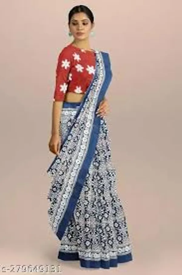 Handicraft_Women's_Pure_Soft_Cotton_Block_Printed_Casual_Wear_Saree_With_Blouse_Piece_Ragini_White_Green_With_Blouse_Piece