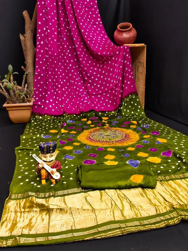 Beautiful_Pure_Gajji_Silk_Heavy_worked_Hand_Bandhej_Worked_Saree_With_Beautiful_zari_Woven_Pallu