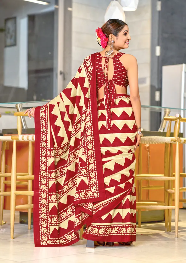 Handicraft_Beautiful_Handicraft_Pure_Soft_MulMulcotton_IKKAT_Hand_Blcok_Print_Saree_With_Blouce_Piece