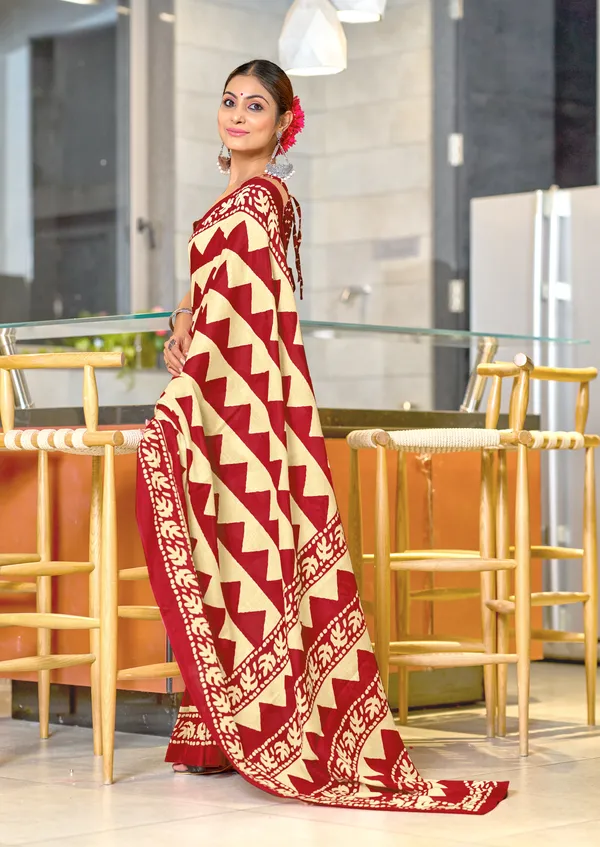 Handicraft_Beautiful_Handicraft_Pure_Soft_MulMulcotton_IKKAT_Hand_Blcok_Print_Saree_With_Blouce_Piece