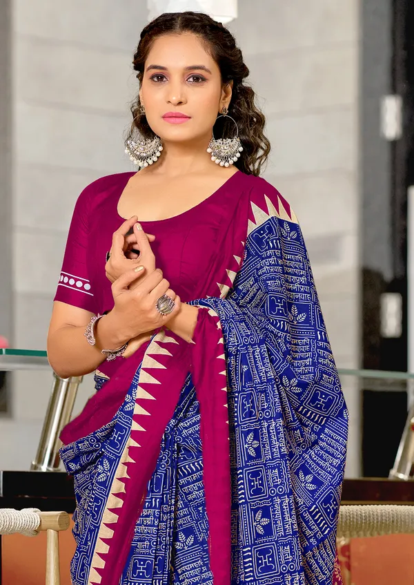 Handicraft_Beautiful_Handicraft_Pure_Soft_MulMulcotton_IKKAT_Hand_Blcok_Print_Saree_With_Blouce_Piece