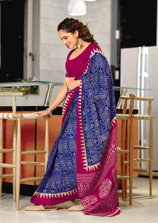 Handicraft_Beautiful_Handicraft_Pure_Soft_MulMulcotton_IKKAT_Hand_Blcok_Print_Saree_With_Blouce_Piece