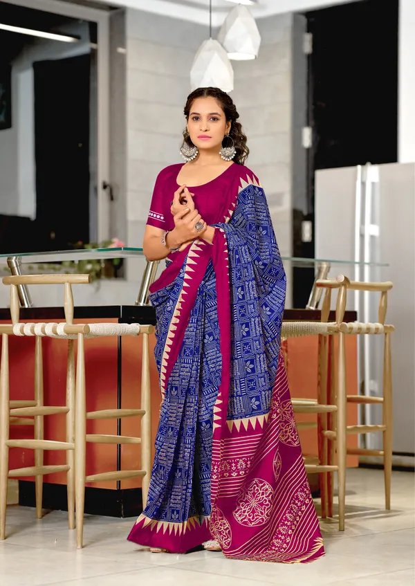 Handicraft_Beautiful_Handicraft_Pure_Soft_MulMulcotton_IKKAT_Hand_Blcok_Print_Saree_With_Blouce_Piece