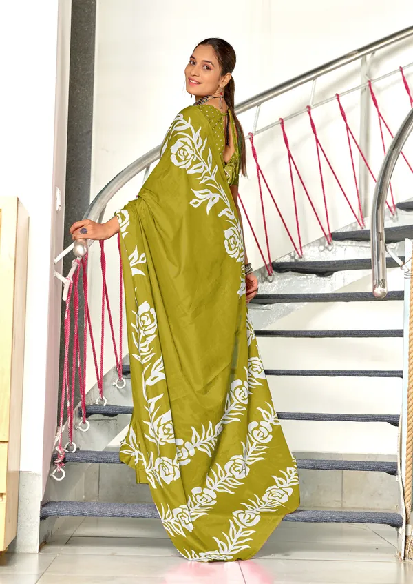 Handicraft_Beautiful_Handicraft_Pure_Soft_MulMulcotton_IKKAT_Hand_Blcok_Print_Saree_With_Blouce_Piece