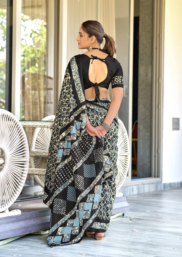 Handicraft_Beautiful_Handicraft_Pure_Soft_MulMulcotton_IKKAT_Hand_Blcok_Print_Saree_With_Blouce_Piece