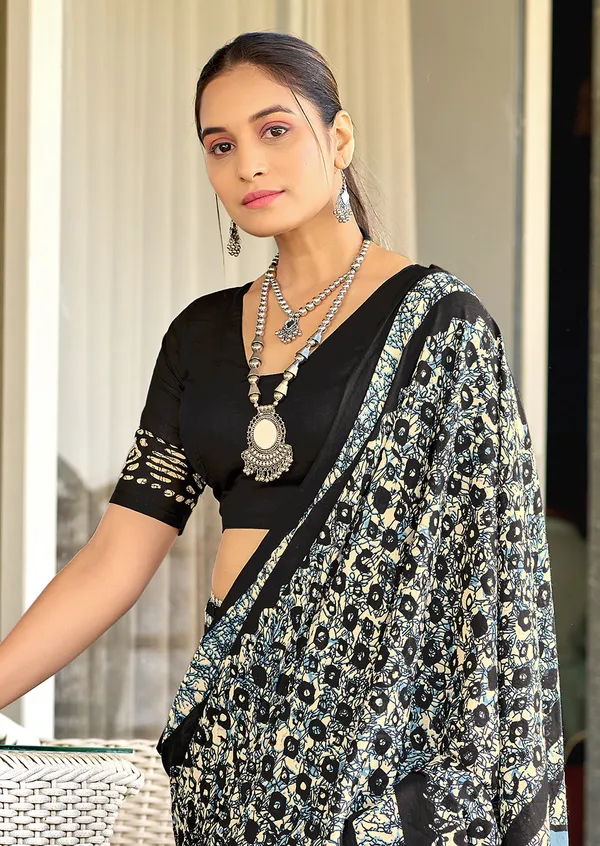 Handicraft_Beautiful_Handicraft_Pure_Soft_MulMulcotton_IKKAT_Hand_Blcok_Print_Saree_With_Blouce_Piece