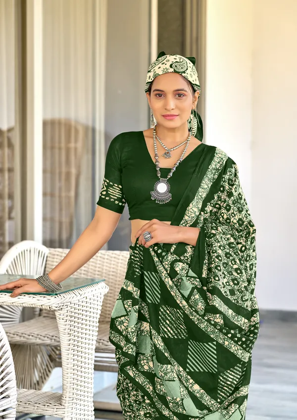 Handicraft_Beautiful_Handicraft_Pure_Soft_MulMulcotton_IKKAT_Hand_Blcok_Print_Saree_With_Blouce_Piece