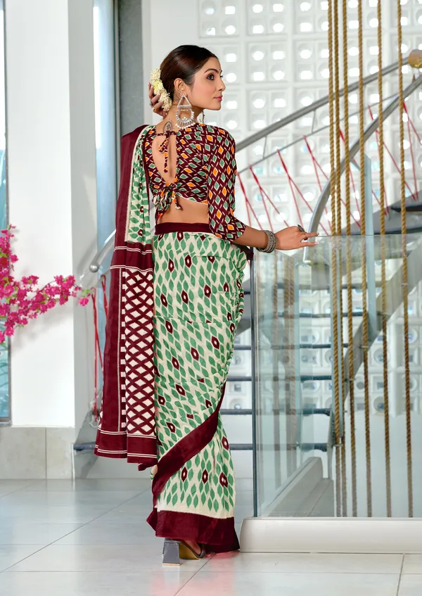 Handicraft_Beautiful_Handicraft_Pure_Soft_MulMulcotton_IKKAT_Hand_Blcok_Print_Saree_With_Blouce_Piece