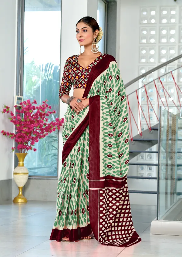 Handicraft_Beautiful_Handicraft_Pure_Soft_MulMulcotton_IKKAT_Hand_Blcok_Print_Saree_With_Blouce_Piece
