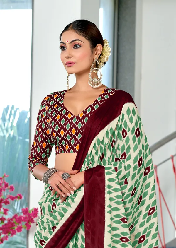 Handicraft_Beautiful_Handicraft_Pure_Soft_MulMulcotton_IKKAT_Hand_Blcok_Print_Saree_With_Blouce_Piece