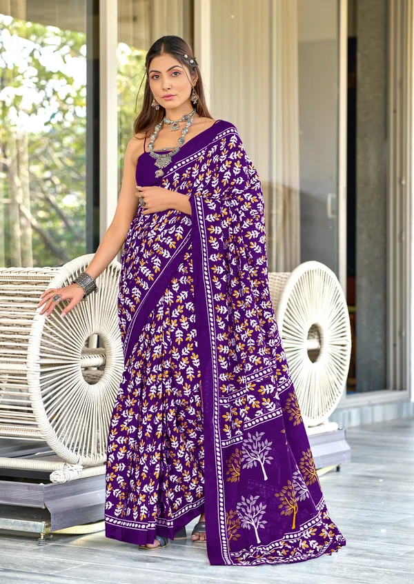 Handicraft_Beautiful_Handicraft_Pure_Soft_MulMulcotton_IKKAT_Hand_Blcok_Print_Saree_With_Blouce_Piece